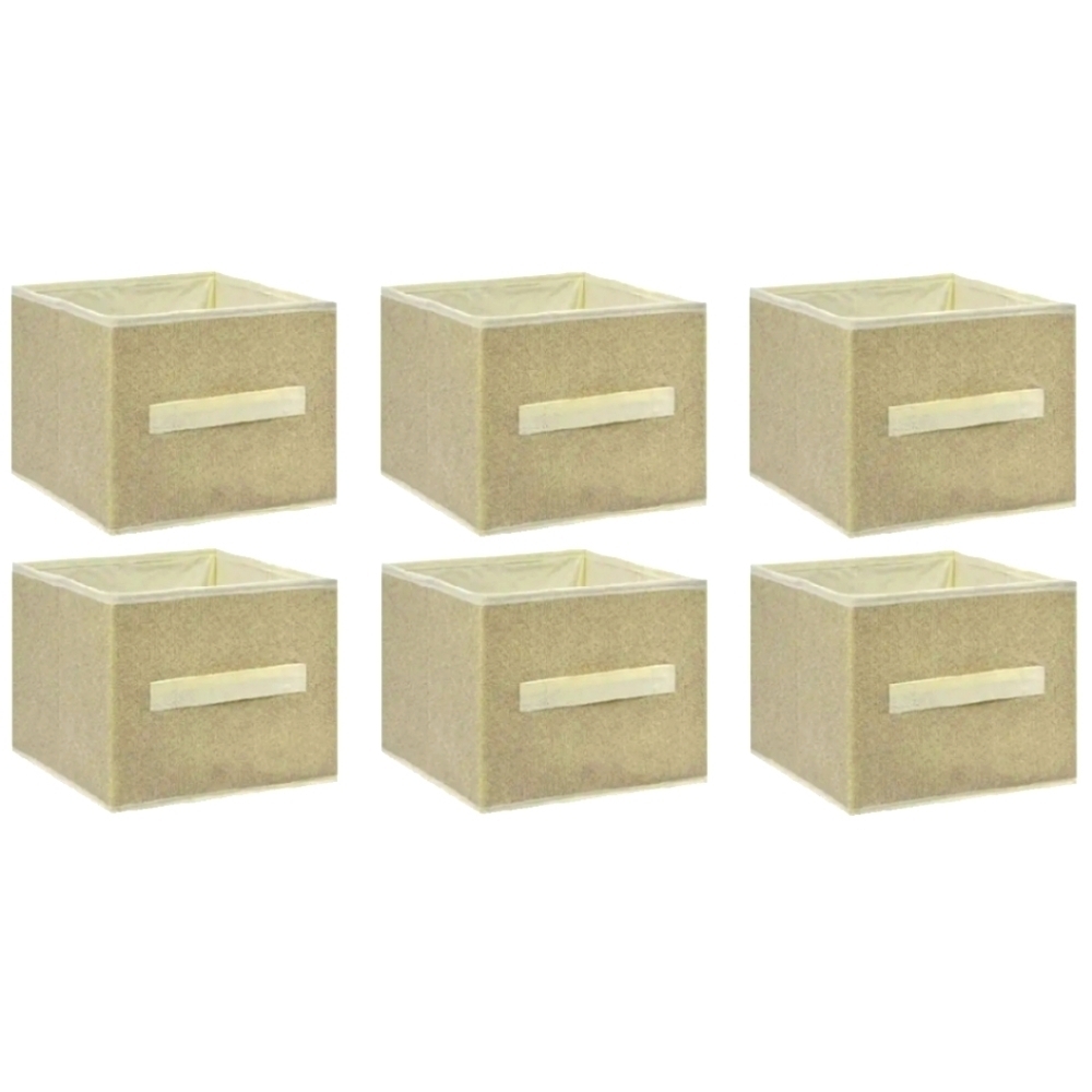 Fabric Storage Cubes Set of 6 Tan Baskets Bins Containers Organizer 9x9x8